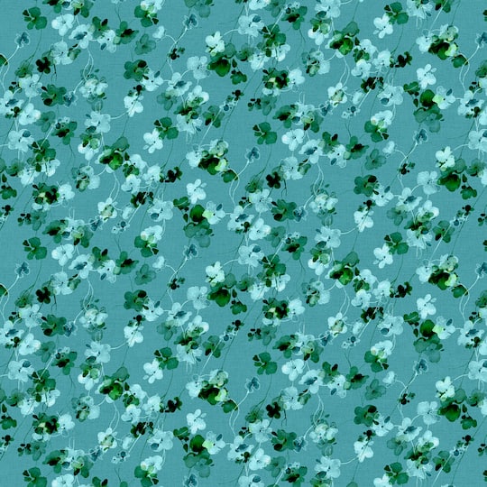 Fabric Editions Turquoise Watercolor Floral Cotton Fabric